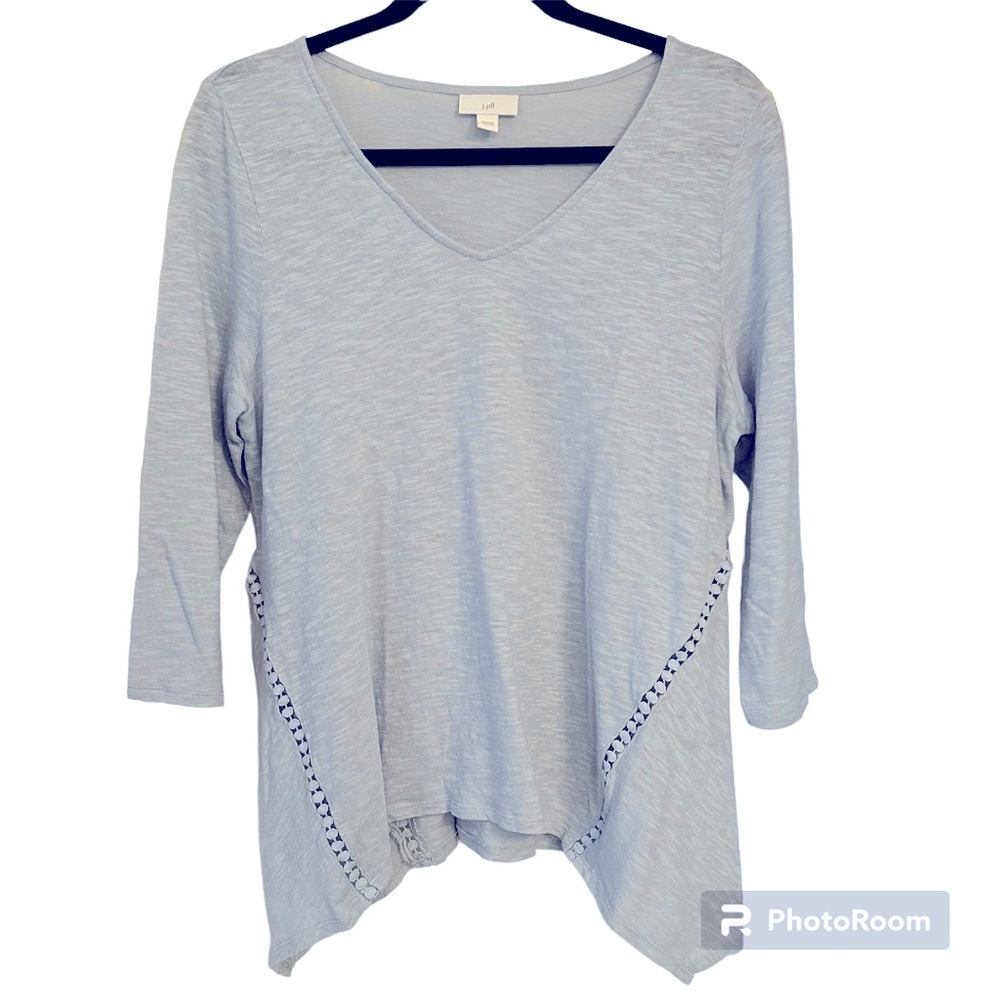 J.Jill Blue Linen Blend Lace Insert Tee Size Large